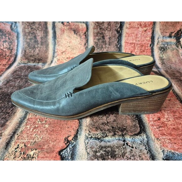 Lucky Brand Margrete Leather Mule Slide Light Gray Size 8.5 M Slip On Block Heal - Picture 5 of 10